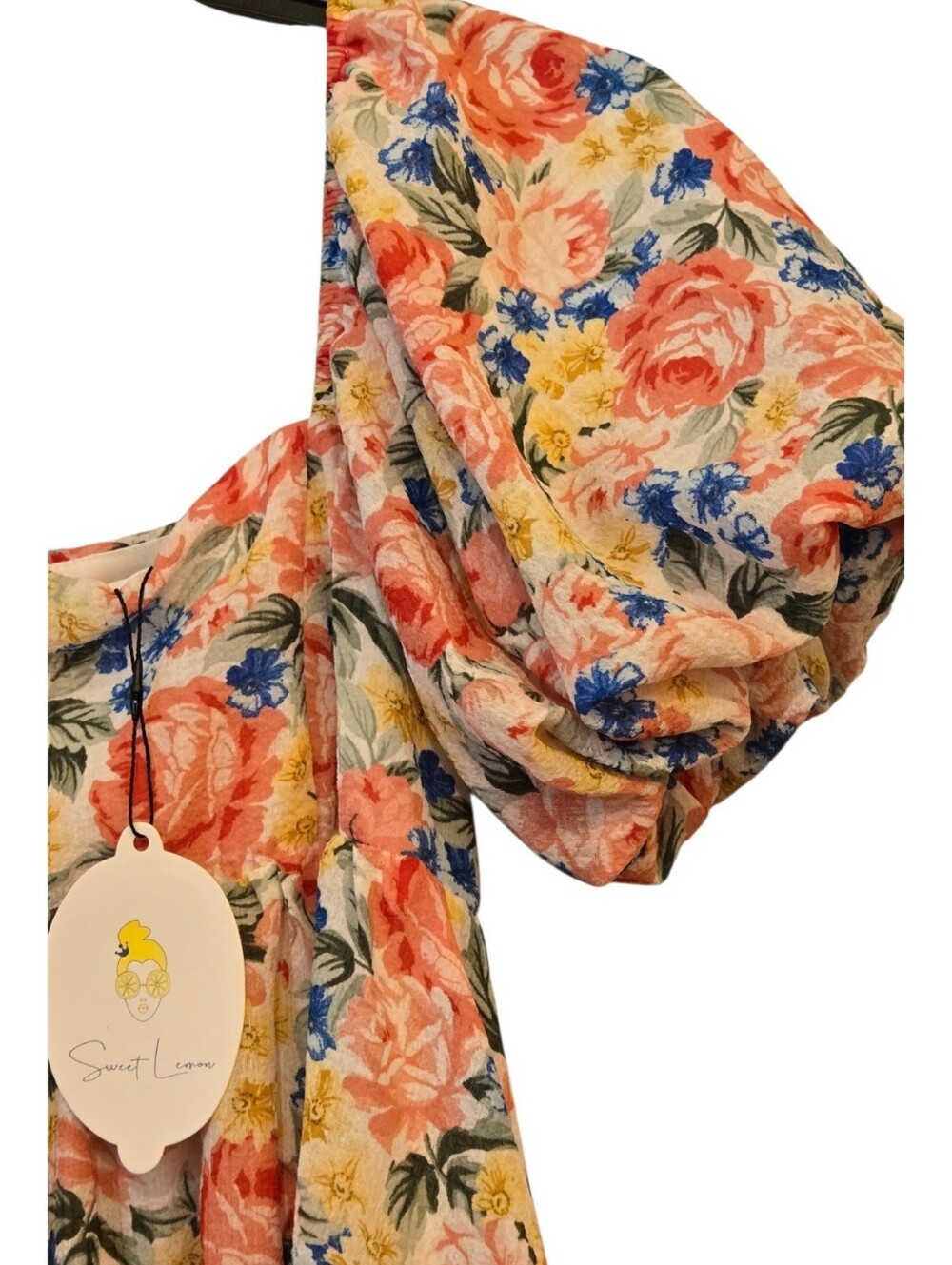 Sweet Lemon Floral Puff Sleeve BRIGERTON Romantic Boho Cottage Core M NWT - Picture 6 of 11